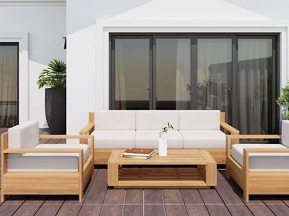 Qube 4-Piece Deep Seating Teak Sofa Set