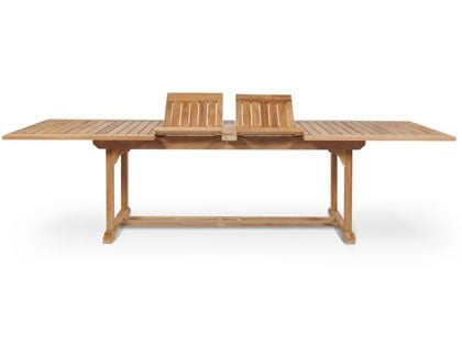 Ihland Rectangular Teak Outdoor Dining Table with Double Extensions and Umbrella Hole