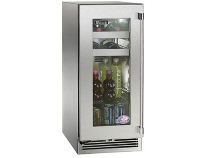 Perlick 15-Inch 2.8 cu. ft. Signature Series Marine & Coastal Series Stainless Steel Glass Door Outdoor Beverage Center