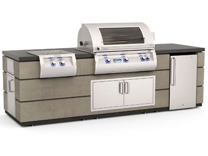 Fire Magic 9-Foot Ready-to-Assemble GFRC Pre-Fab BBQ Island System with Refrigerator Cut-Out - Smoke