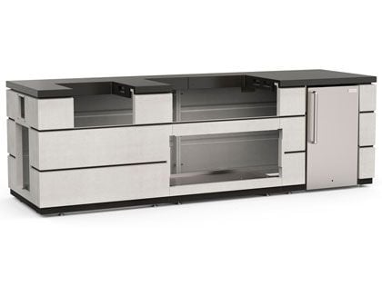Fire Magic 9 1/2 -Foot GFRC Contemporary Pre-Fab BBQ Island System - White Aspen Base with Polished Black Lava Countertop