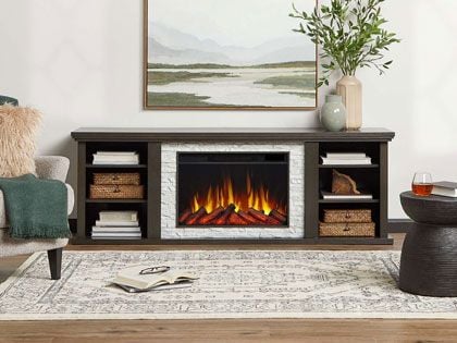 Kenai Slim 72-Inch Electric Fireplace TV Stand in Dark Oak