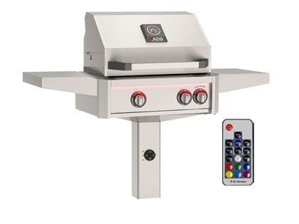 AOG L-Series 24-Inch 2-Burner Gas Grill With Rear IR Burner, Rotisserie Kit, Internal Lights & LED Multi-Color Lights on Accessible In-Ground Post Base (Includes Hood Side Handle)
