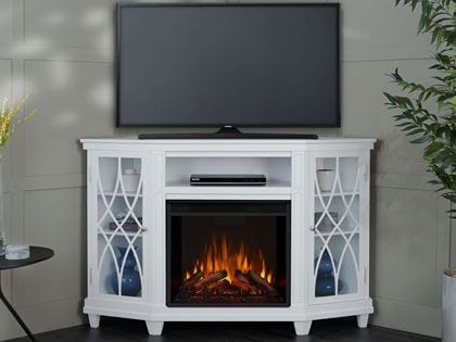 Lynette Corner 56-Inch Electric Fireplace TV Stand in White