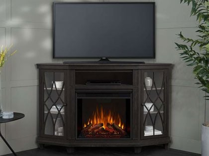 Lynette Corner 56-Inch Electric Fireplace TV Stand in Gray