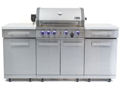 Mont Alpi 4-Burner 70-Inch Outdoor Gas Grill Island with Infrared Rear Burner & Rotisserie Kit - Stainless Steel