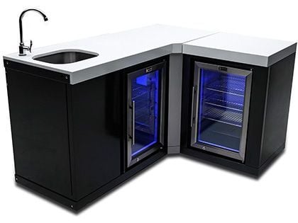 Mont Alpi Outdoor Rated Black Stainless Steel Beverage Center & Refrigerator with 90-Degree Corner