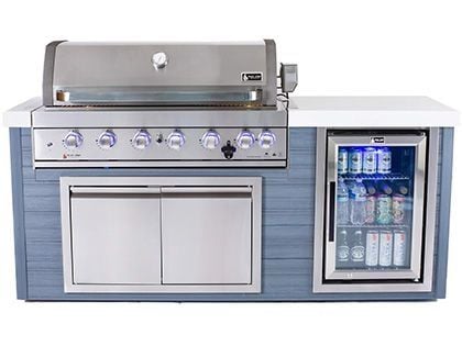 Mont Alpi 6-Burner 78.5-Inch ArtWood Gas Grill Island with Refrigerator, Infrared Rear Burner, and Rotisserie Kit - Stainless Steel