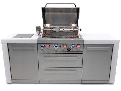 Mont Alpi 4-Burner 82-Inch Deluxe Gas Grill Island with Infrared Side Burner, Infrared Rear Burner and Rotisserie Kit - Stainless Steel