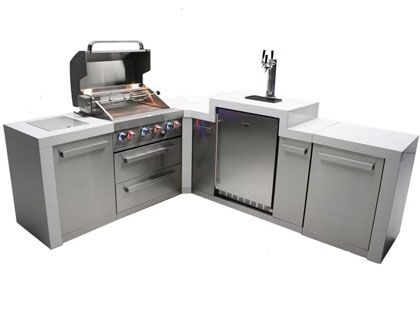 Mont Alpi 4-Burner 82" x 94" Deluxe Gas Patio Grill Station with 90-Degree Corner, Infrared Side & Rear Burners, Keg, and Rotisserie Kit - Stainless Steel