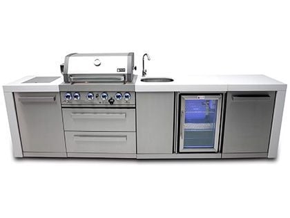 Mont Alpi 4-Burner 10-Foot Deluxe Gas Grill Island with Infrared Side & Rear Burners, Beverage Center, and Rotisserie Kit - Stainless Steel