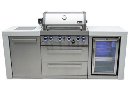 Mont Alpi 4-Burner 82-Inch Deluxe Gas Grill Island with Infrared Side & Rear Burner, Refrigerator, and Rotisserie Kit - Stainless Steel