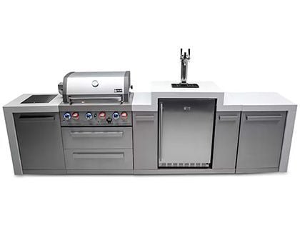 Mont Alpi 4-Burner 130-Inch Deluxe Outdoor Grilling Station with Infrared Burners, Keg, and Rotisserie Kit - Stainless Steel