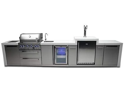 Mont Alpi 4-Burner 14-Foot Deluxe Modular Grill Station with Infrared Side & Rear Burners, Kegerator, Beverage Center, and Rotisserie Kit - Stainless Steel