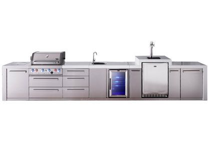 Mont Alpi 4-Burner 16-Foot Deluxe Grill Island with Infrared Side & Rear Burners, Beverage Center, Kegerator, Triple Drawers and Rotisserie Kit - Stainless Steel