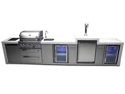 Mont Alpi 4-Burner 14-Foot Deluxe Outdoor BBQ Kitchen with Infrared Side & Rear Burners, Kegerator, Fridge, Beverage Center, and Rotisserie Kit - Stainless Steel