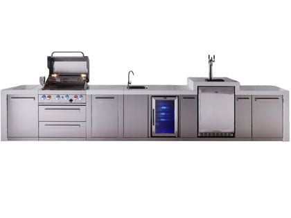 Mont Alpi 4-Burner 16-Foot Deluxe Grill Island with Infrared Side & Rear Burners, Beverage Center, Kegerator, Cabinet Module and Rotisserie Kit - Stainless Steel