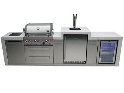 Mont Alpi 4-Burner 130-Inch Deluxe Modular Outdoor Kitchen with Infrared Side & Rear Burners, Kegerator, Fridge, and Rotisserie Kit - Stainless Steel