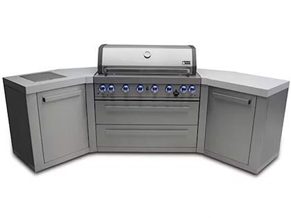 Mont Alpi 6-Burner 110-Inch Gas Outdoor Grilling Station with 45-Degree Corners and Infrared Side Burner - Stainless Steel