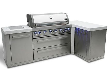 Mont Alpi 6-Burner 94" x 50" Gas Outdoor Cooking Station with 90-Degree Corner and Infrared Side Burner - Stainless Steel