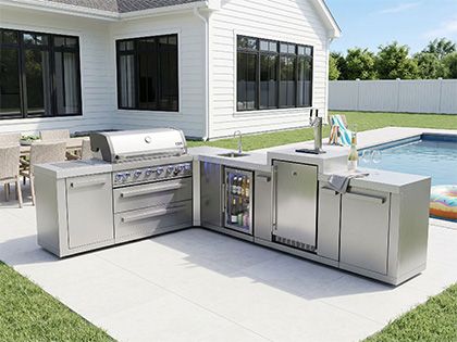 Mont Alpi MAi805-90KEGBEV 90-degree outdoor kitchen kegerator beverage island
