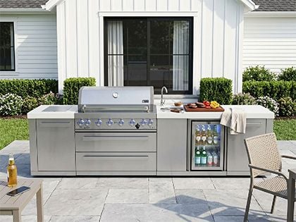 Mont Alpi 6-Burner 11-Foot Gas Outdoor Grill Station with Beverage Center and Infrared Side Burner - Stainless Steel
