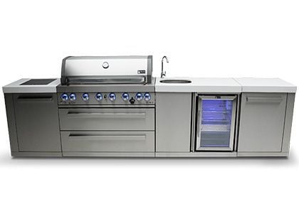 Mont Alpi 6-Burner 11-Foot Gas Outdoor Grill Station with Beverage Center and Infrared Side Burner - Stainless Steel