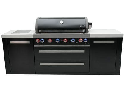 Mont Alpi 6-Burner 94-Inch Gas Outdoor Grilling Station with Infrared Side Burner & Rotisserie Kit - Black Stainless Steel