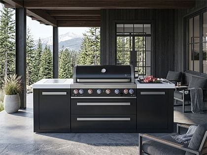 Mont Alpi 6-Burner 94-Inch Gas Outdoor Grilling Station with Infrared Side Burner & Rotisserie Kit - Black Stainless Steel