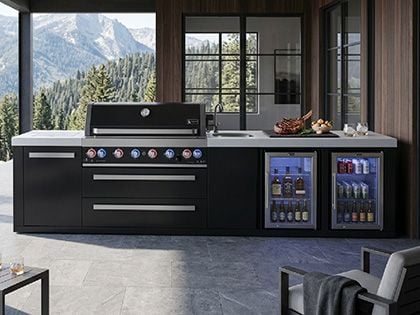 Mont Alpi MAi805-BSSBEVFC BBQ island with refrigerators and sink
