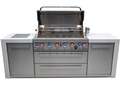 Mont Alpi 6-Burner 94-Inch Deluxe Outdoor Grill Station with Infrared Side & Rear Burners, and Rotisserie Kit - Stainless Steel