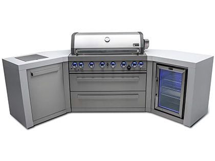 Mont Alpi 6-Burner 110-Inch Deluxe Modular Outdoor Kitchen with 45-Degree Corners, Refrigerator, Infrared Side & Rear Burners, and Rotisserie Kit - Stainless Steel