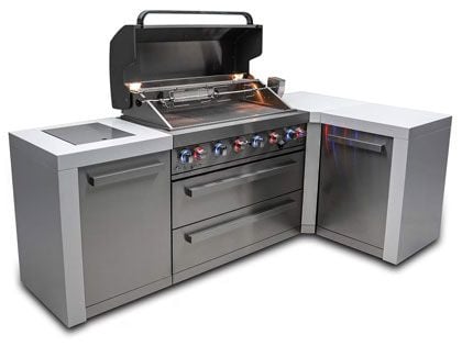 Mont Alpi 6-Burner 93" x 50" Deluxe Outdoor Grill Station with 90-Degree Corner, Infrared Burners, and Rotisserie Kit - Stainless Steel