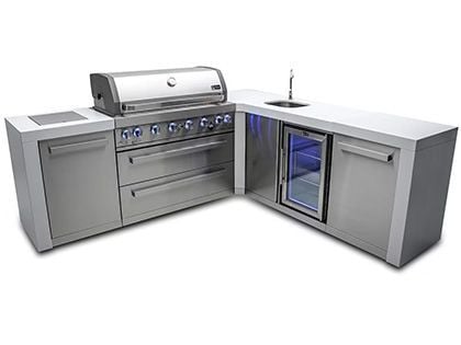 Mont Alpi 6-Burner 93" x 88" Deluxe Outdoor Grill Kitchen with 90-Degree Corner, Beverage Center, Infrared Burners, and Rotisserie Kit - Stainless Steel