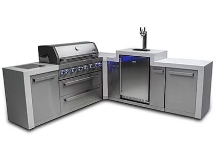 Mont Alpi 6-Burner 94" x 98" Deluxe Outdoor Modular Kitchen with 90-Degree Corner, Kegerator, Infrared Burners, and Rotisserie Kit - Stainless Steel