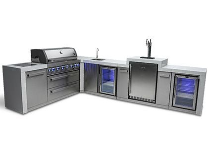 Mont Alpi 6-Burner 94" x 161" Deluxe Gas BBQ Island with 90-Degree Corner, Keg, Beverage Center, Refrigerator, Infrared Burners, and Rotisserie Kit - Stainless Steel