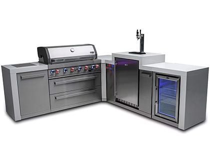 Mont Alpi 6-Burner 94" x 98" Deluxe Modular Outdoor Kitchen with 90-Degree Corner, Kegerator, Refrigerator, Infrared Burners, and Rotisserie Kit - Stainless Steel