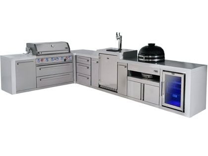 Mont Alpi 6-Burner 93" x 156" Deluxe Grill Island with 90-Degree Corner, Kegerator, Kamado Module, Refrigerator, Triple Drawers, Infrared Burners, and Rotisserie Kit - Stainless Steel