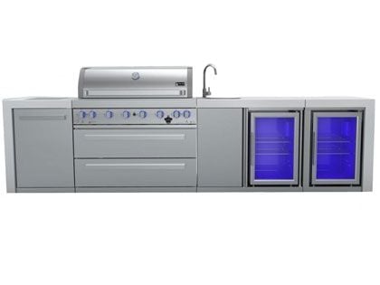 Mont Alpi 6-Burner 11-Foot Deluxe Modular Outdoor Kitchen with Beverage Center, Fridge, Infrared Burners, and Rotisserie Kit - Stainless Steel