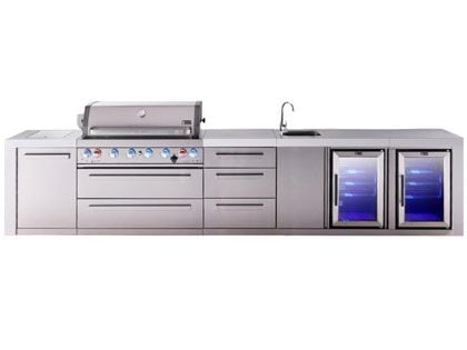 Mont Alpi 6-Burner 13-Foot Deluxe Grill Island with Beverage Center, Refrigerator, Triple Drawers, Infrared Burners, and Rotisserie Kit - Stainless Steel