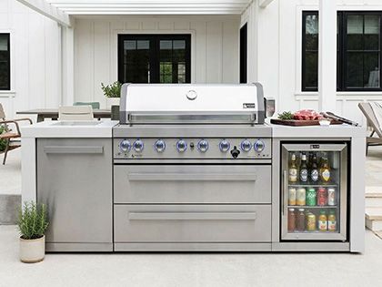 Mont Alpi 6-Burner 94-Inch Deluxe Modular Outdoor Kitchen Island with Fridge, Infrared Burners, and Rotisserie Kit - Stainless Steel