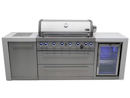 Mont Alpi 6-Burner 94-Inch Deluxe Modular Outdoor Kitchen Island with Fridge, Infrared Burners, and Rotisserie Kit - Stainless Steel