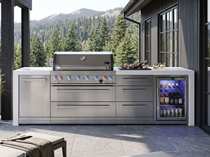 Outdoor BBQ Island with 6-Burner Grill | Kegerator & Refrigerator