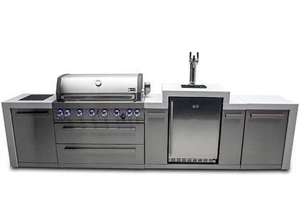 Mont Alpi 6-Burner 142-Inch Deluxe Modular Outdoor Kitchen with Kegerator, Infrared Burners, and Rotisserie Kit - Stainless Steel