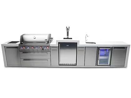 Mont Alpi 6-Burner 15-Foot Deluxe Outdoor Grill Station with Kegerator, Beverage Center, Infrared Burners, and Rotisserie Kit - Stainless Steel