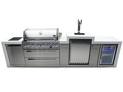 Mont Alpi 6-Burner 142-Inch Deluxe Outdoor Grill Station with Kegerator, Refrigerator, Infrared Burners, and Rotisserie Kit - Stainless Steel