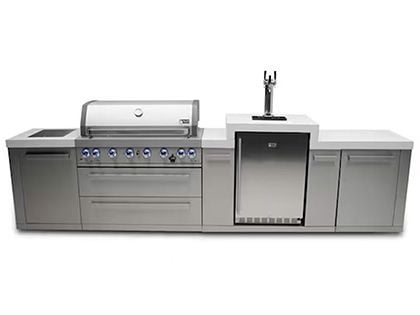 Mont Alpi 6-Burner 142-Inch Outdoor Kitchen Grill Station with Keg and Infrared Side Burner - Stainless Steel