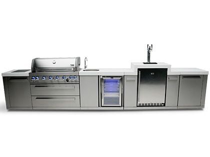 Mont Alpi 6-Burner 15-Foot Gas Modular BBQ Kitchen with Kegerator, Beverage Center and Infrared Side Burner - Stainless Steel