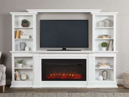 Monte Vista 108-Inch Electric Fireplace TV Stand in White
