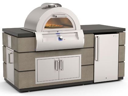 Fire Magic 6-Foot Ready-to-Assemble GFRC Pre-Fab Pizza Oven Island System with Refrigerator Cut-Out - Smoke